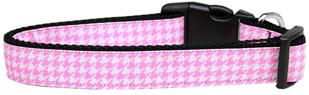 Pet Dog & Cat Nylon Collar or Leash, "Houndstooth Pink"