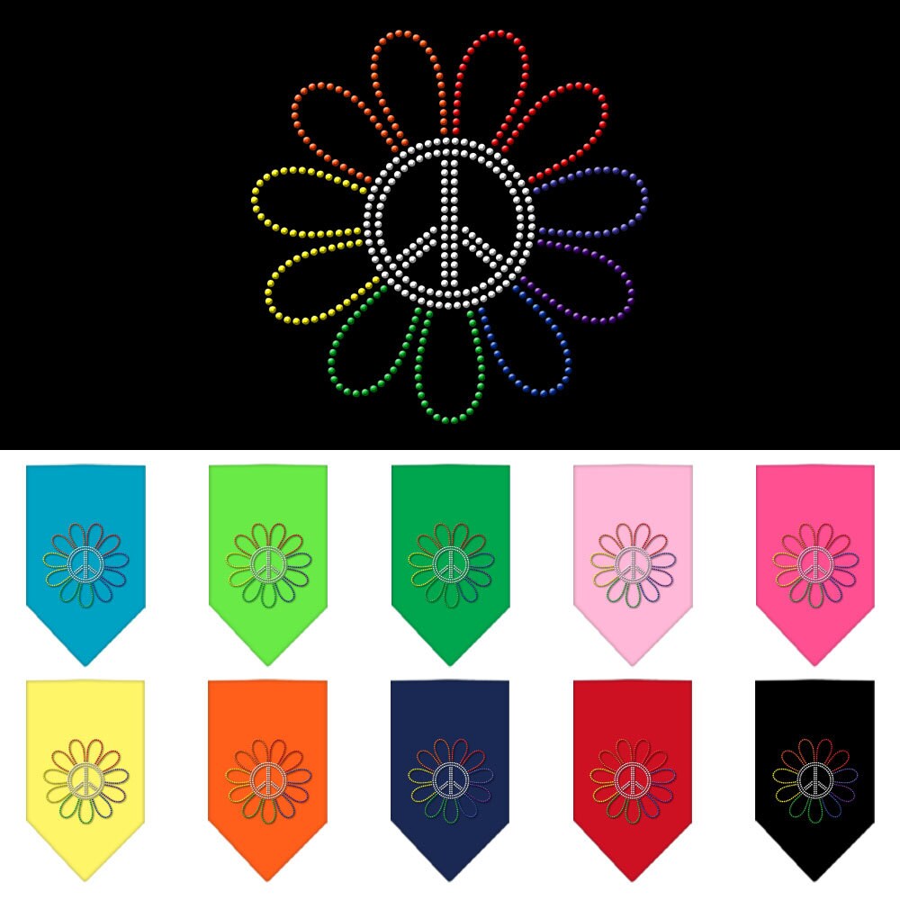 Pet and Dog Bandana Rhinestone, "Rainbow Peace Flower"