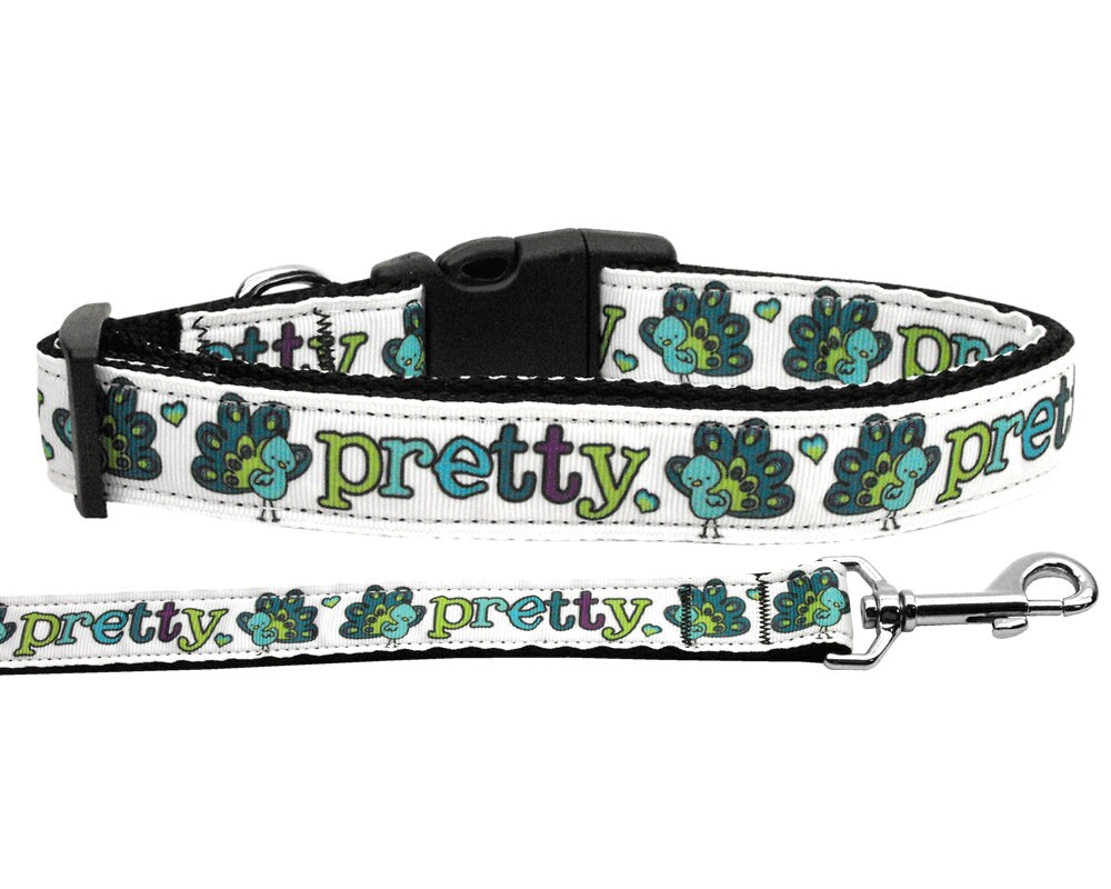 Pet Dog & Cat Nylon Collar or Leash, "Pretty As A Peacock"