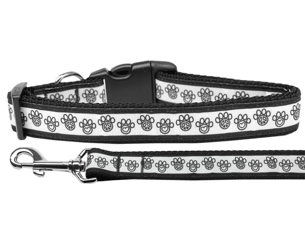 Pet Dog & Cat Nylon Collar or Leash, "Peace Paw"