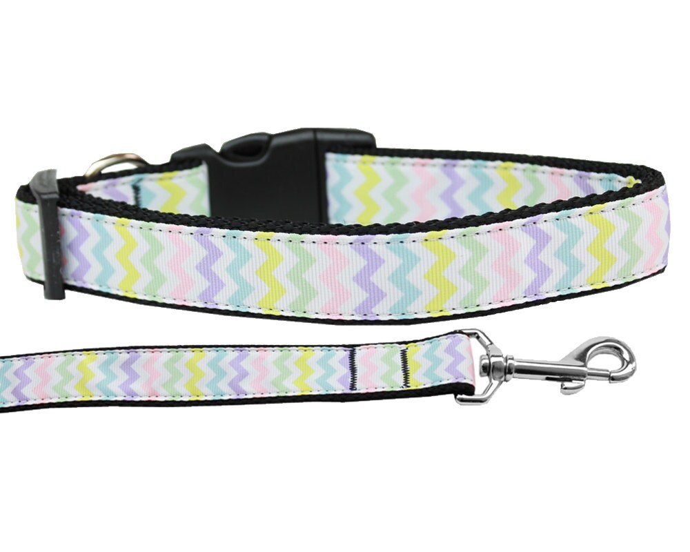 Pet Dog & Cat Nylon Collar or Leash, "Spring Chevron"