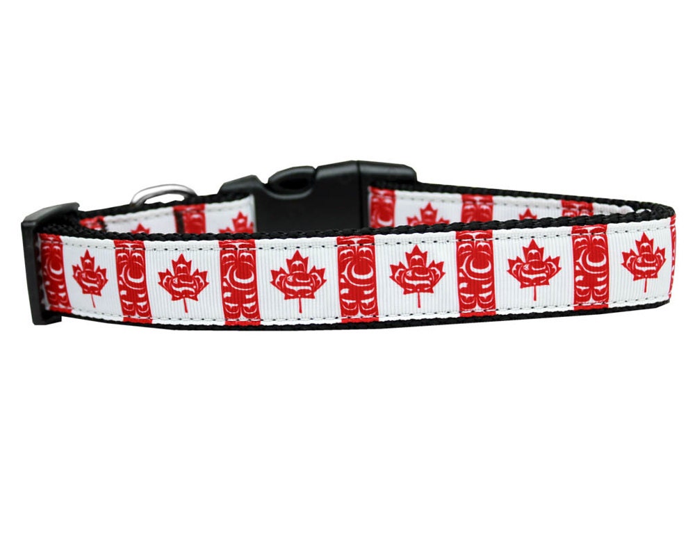 Pet Dog & Cat Nylon Collar or Leash, "Canadian Flag In Swirls"