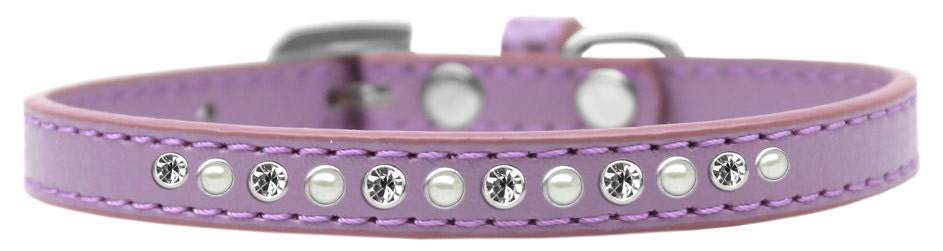 Dog, Puppy and Pet Fashion Leather Collar "Pearl & Clear Crystals"