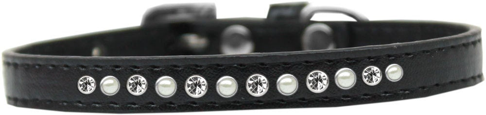 Dog, Puppy and Pet Fashion Leather Collar "Pearl & Clear Crystals"