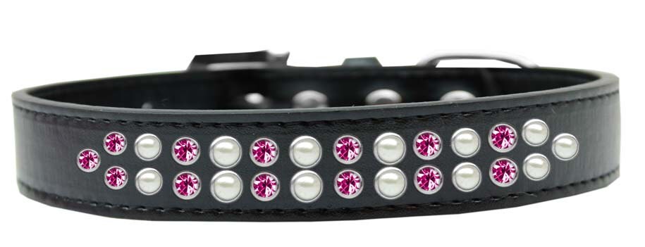 Dog, Puppy & Pet Fashion  Collar, "Two Row Pearl And Pink Crystal Rimsets"