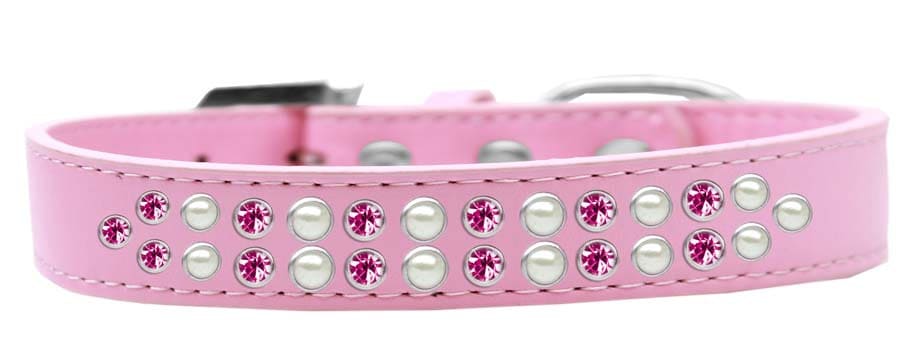 Dog, Puppy & Pet Fashion  Collar, "Two Row Pearl And Pink Crystal Rimsets"