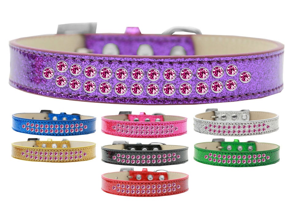 Dog, Puppy & Pet Ice Cream  Collar, "Two Row Bright Pink Crystal Rimsets"