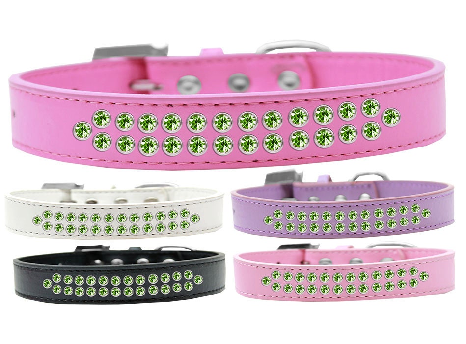 Dog, Puppy & Pet Fashion  Collar, "Two Row Lime Green Crystal Rimsets"