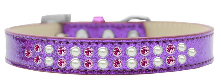 Dog, Puppy & Pet Ice Cream  Collar, "Two Row Pearl and Bright Pink Crystal Rimsets"