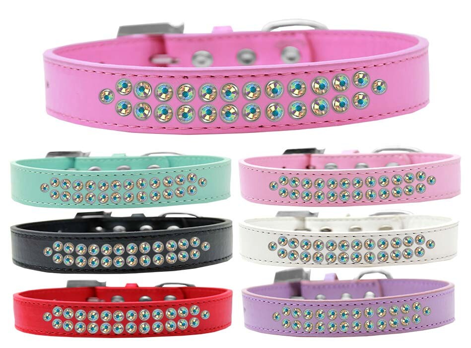 Dog, Puppy & Pet Fashion  Collar, "Two Row Aurora Borealis Crystal Rimsets"