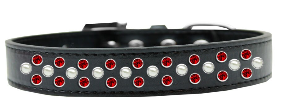 Dog, Puppy & Pet Fashion  Collar, "Pearl and Red Crystal Rimsets Sprinkles"