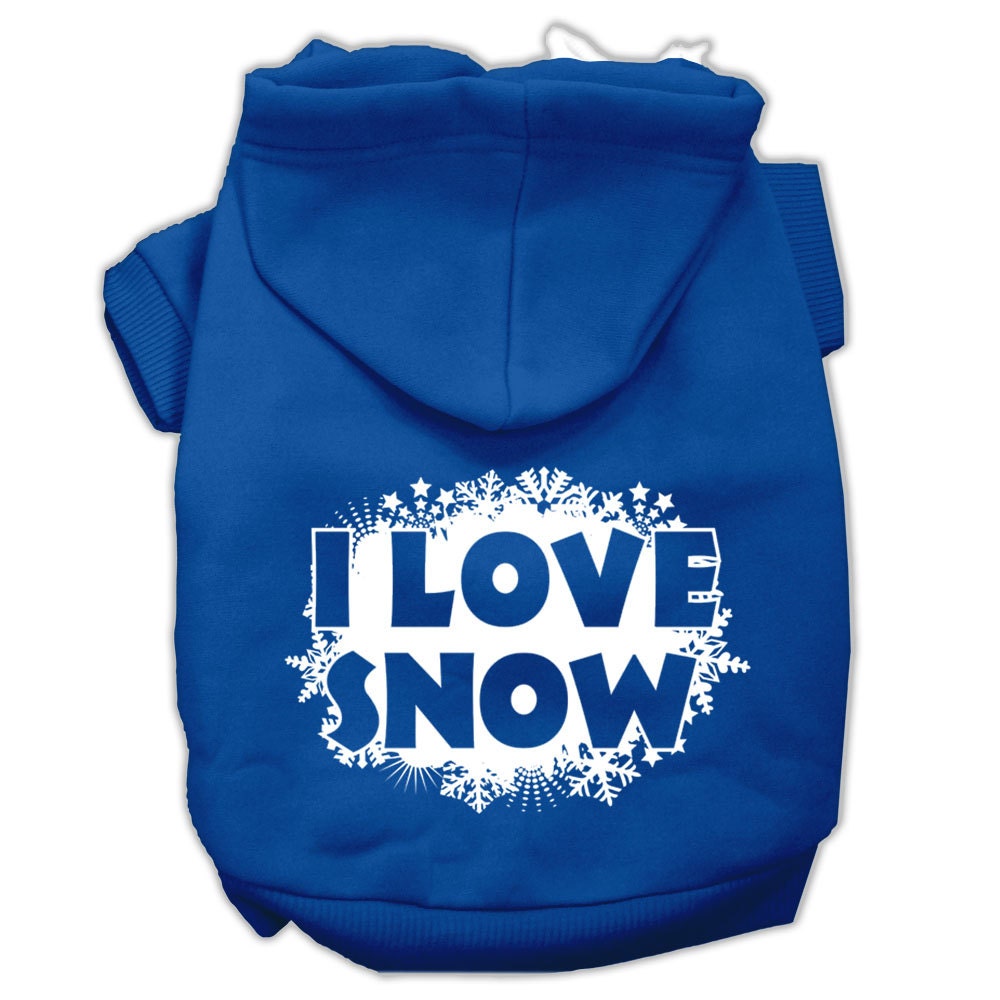 Christmas Pet Dog & Cat Hoodie Screen Printed, "I Love Snow"