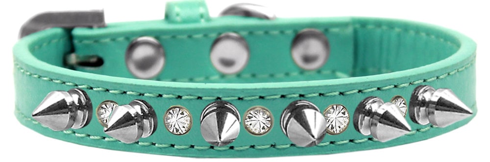 Pet and Dog Spike Collar, "Clear Crystals & Silver Spikes”