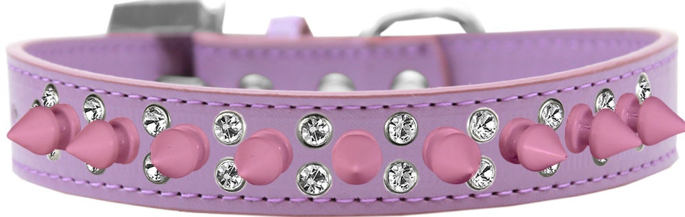 Pet and Dog Spike Collar, "Double Crystal & Light Pink Spikes"