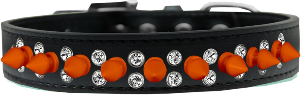 Pet and Dog Spike Collar, "Double Crystal & Orange Spikes"