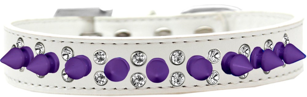 Pet and Dog Spike Collar, "Double Clear Crystals & Purple Spikes”