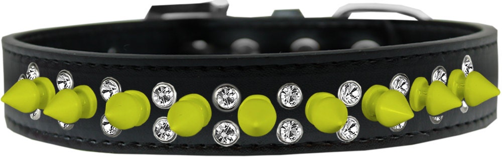 Pet and Dog Spike Collar, "Double Crystal & Yellow Spikes"