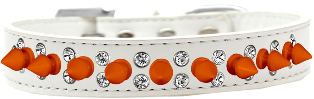 Pet and Dog Spike Collar, "Double Crystal & Orange Spikes"