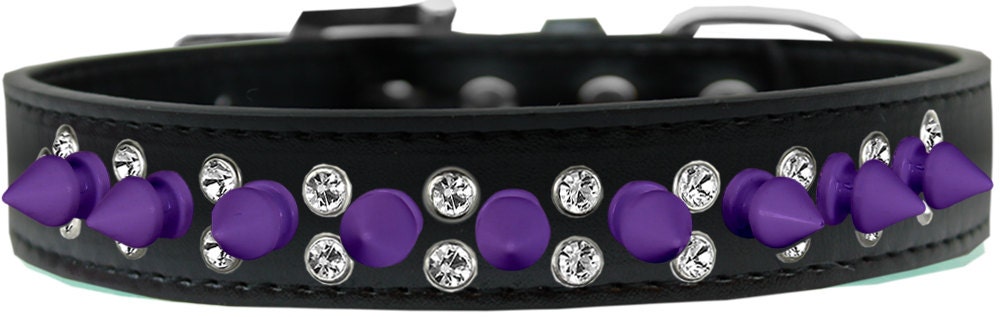 Pet and Dog Spike Collar, "Double Clear Crystals & Purple Spikes”