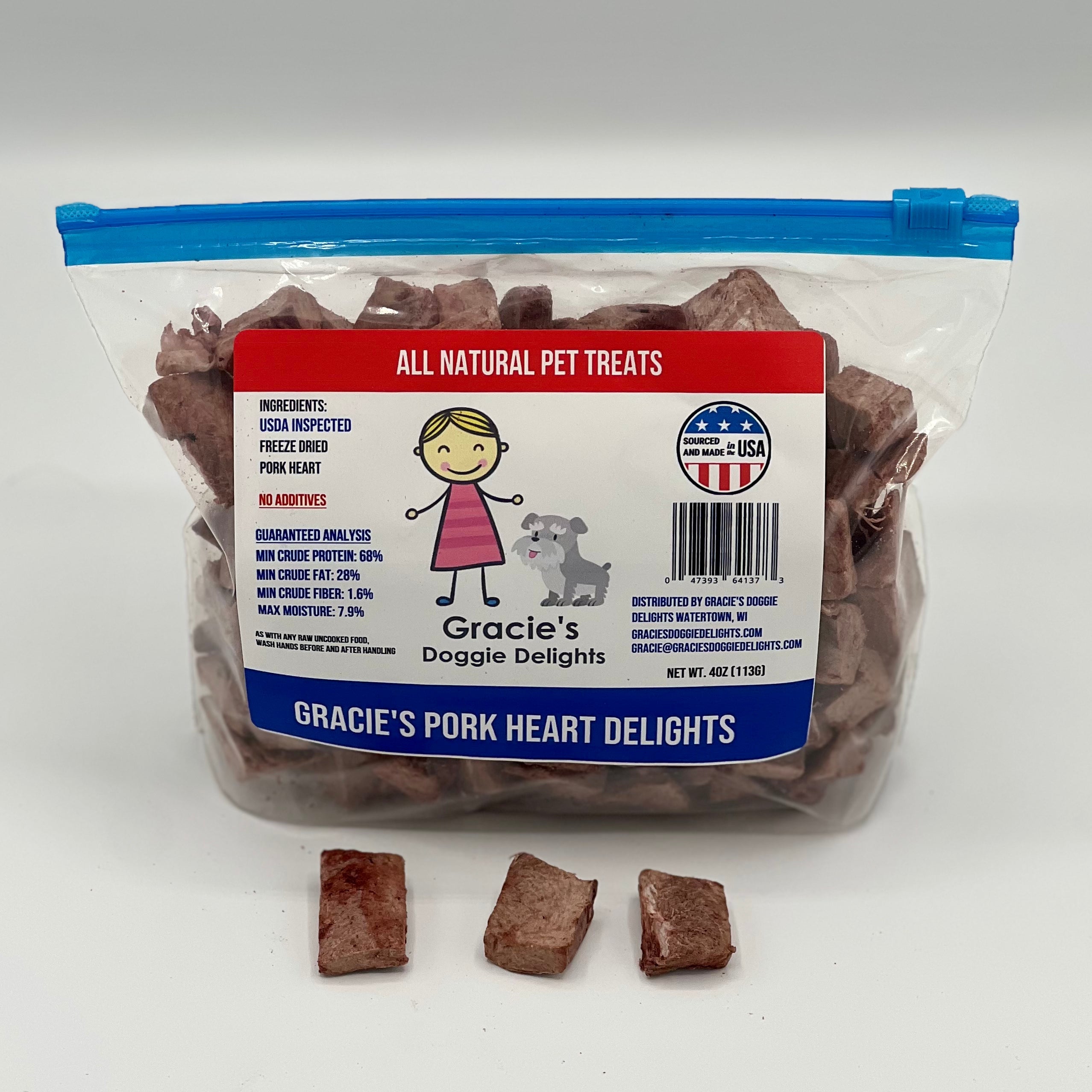 Gracie's Pork Heart Delights Freeze Dried Dog Treats