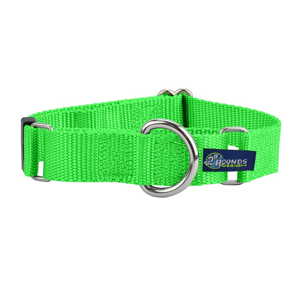 5/8″ and 1″ Neon Green Nylon Martingale Dog Collar