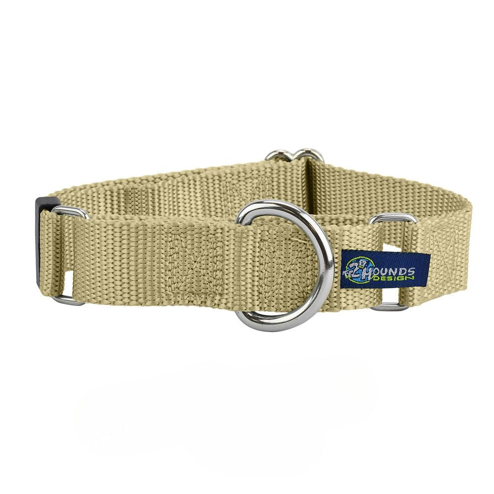 5/8″ and 1″ Tan Nylon Martingale Dog Collar