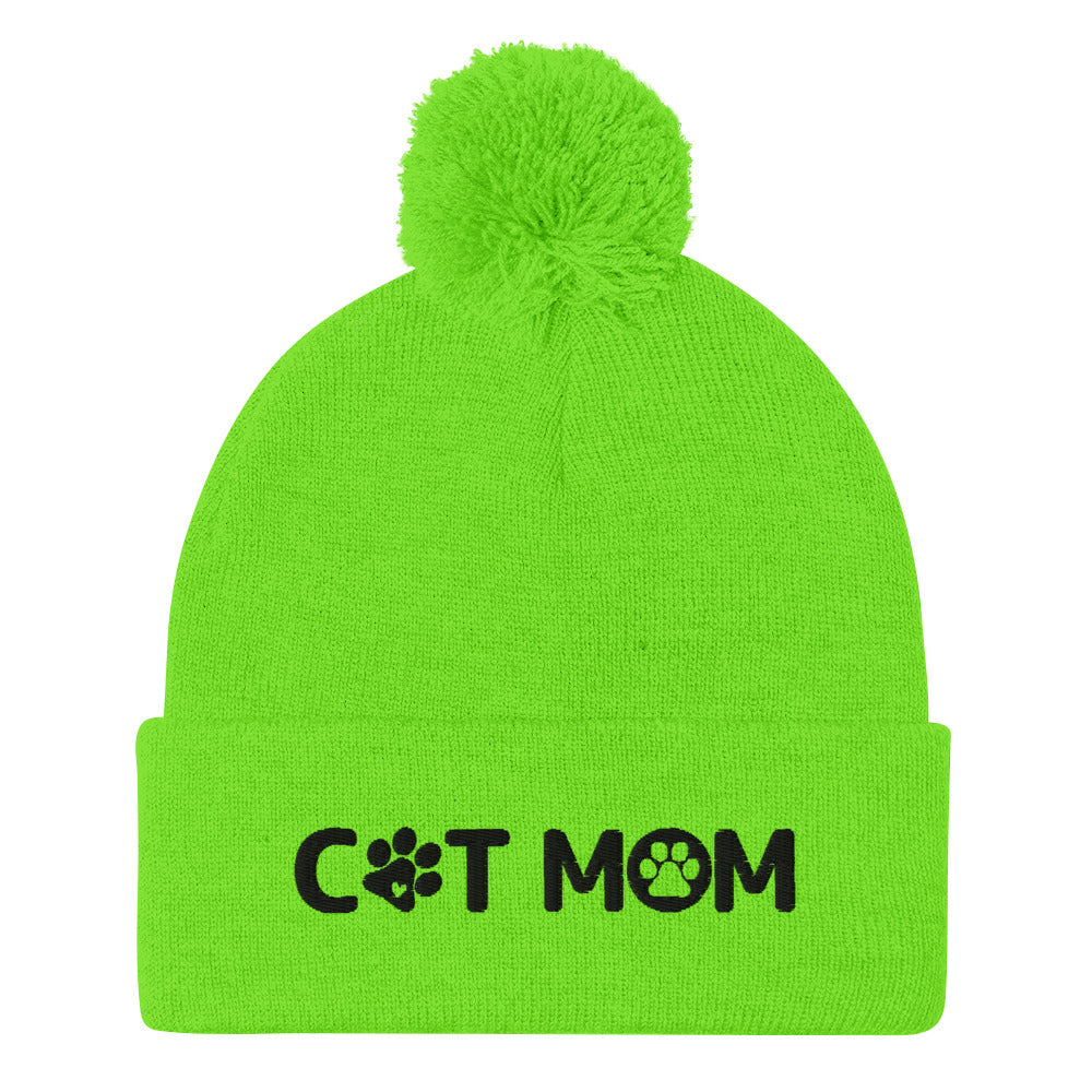 Cat Mom Pom-Pom Beanie