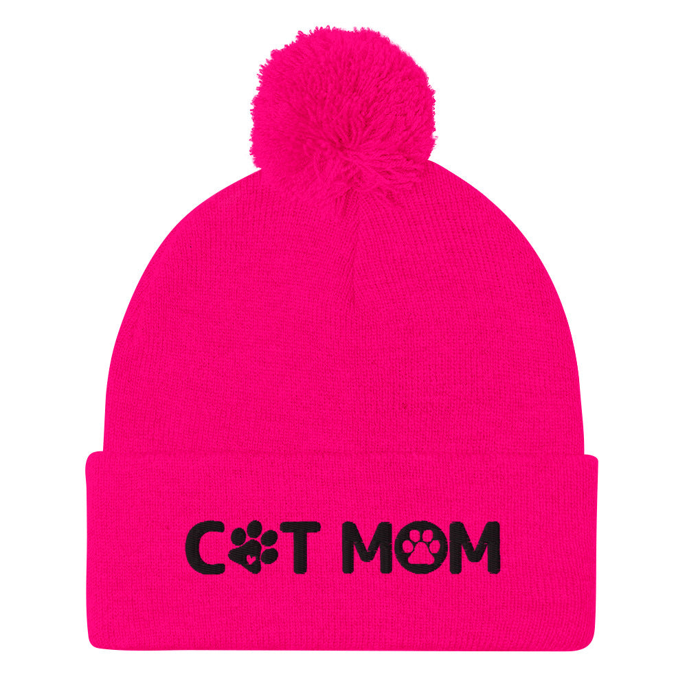 Cat Mom Pom-Pom Beanie