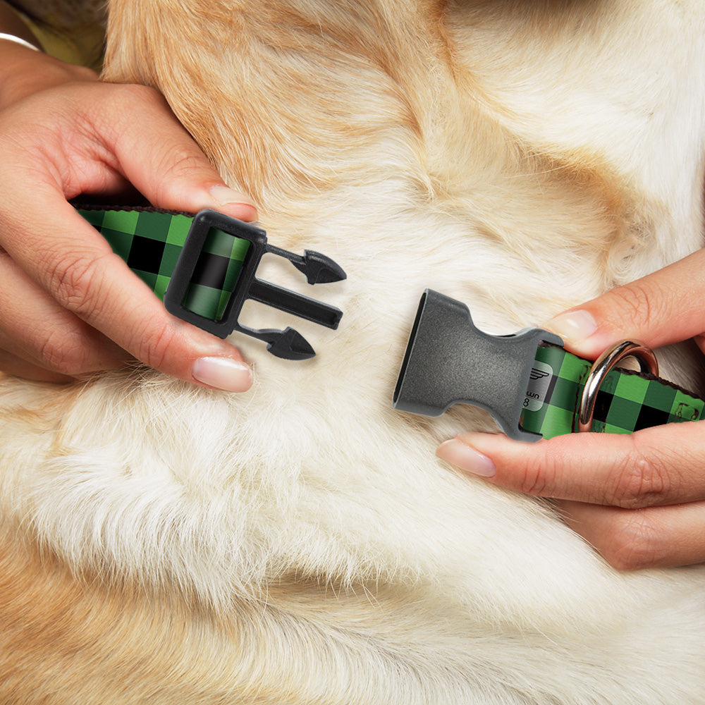 Plastic Clip Collar - Buffalo Plaid Black/Neon Green