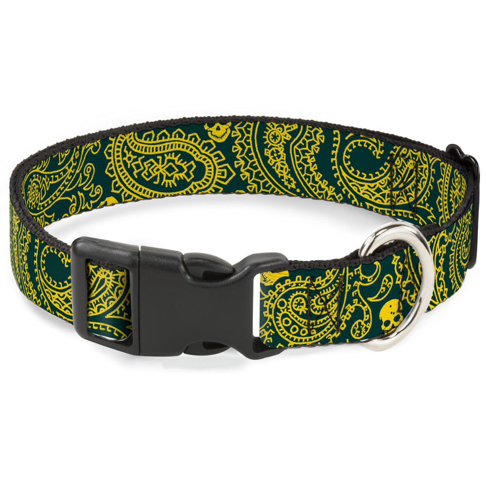 Plastic Clip Collar - Bandana/Skulls Green/Gold