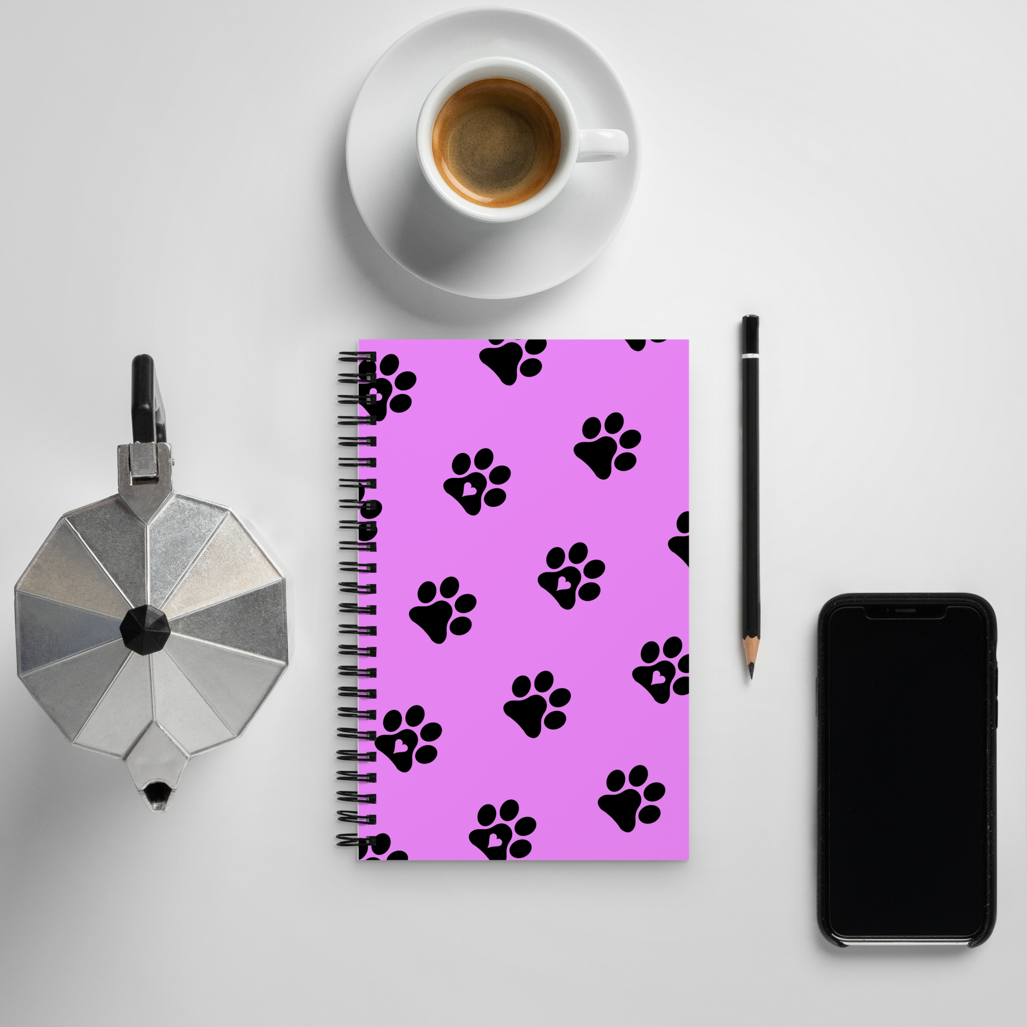 Pink & Black Paw Spiral Notebook