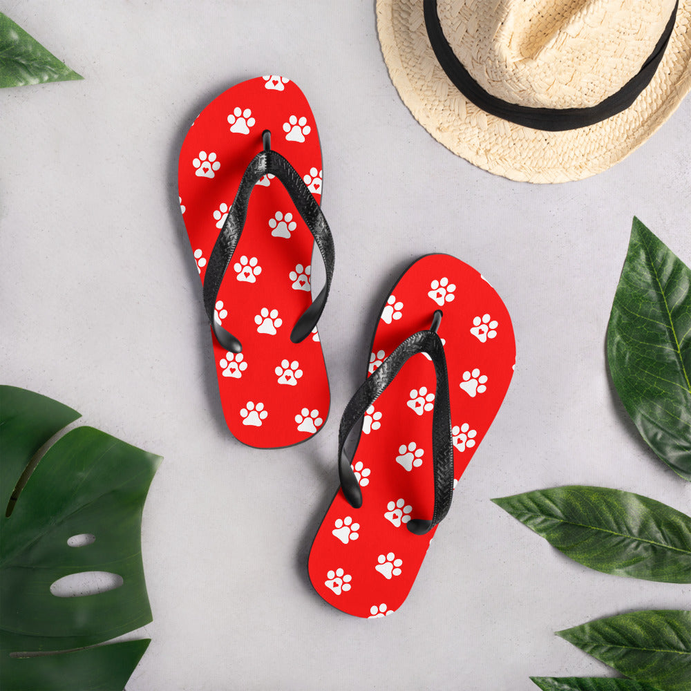 Red Paw Print Flops