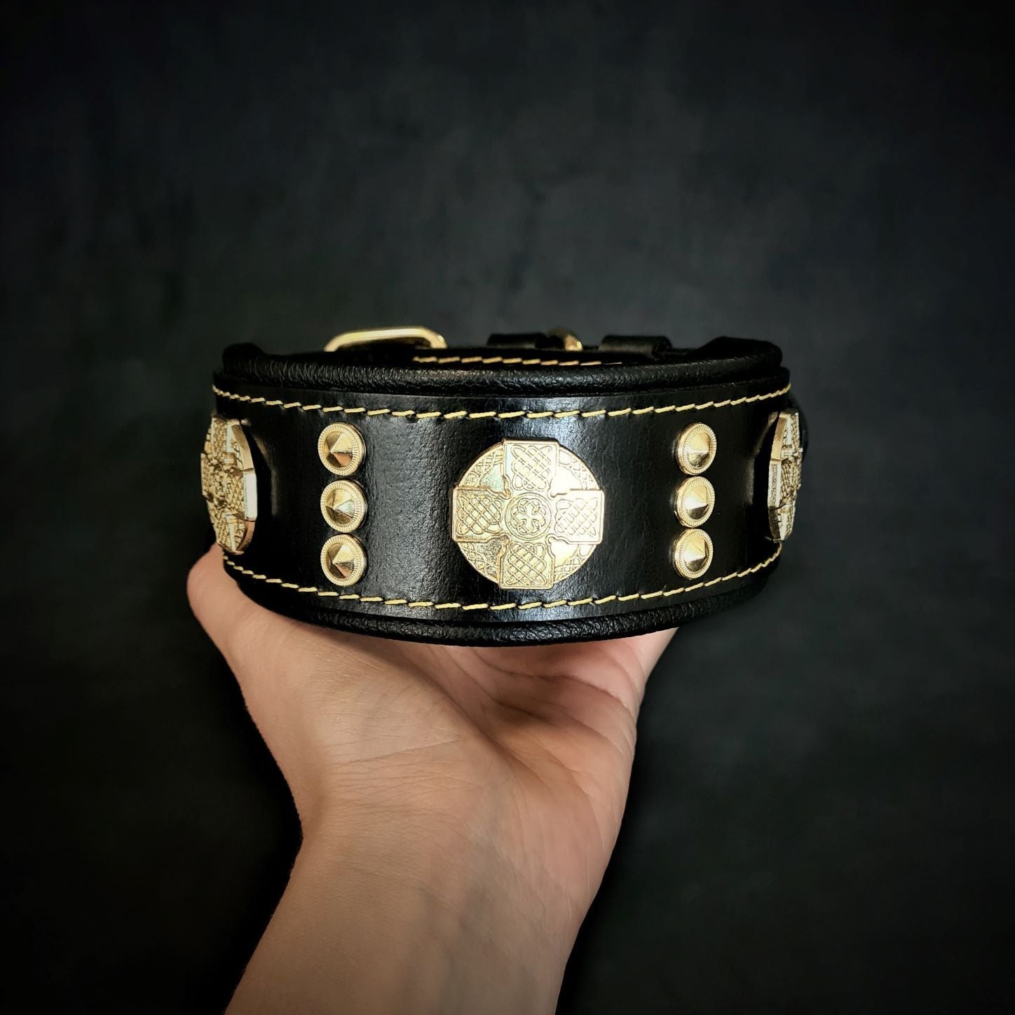 The "Maximus" collar 2 inch wide gold decoration