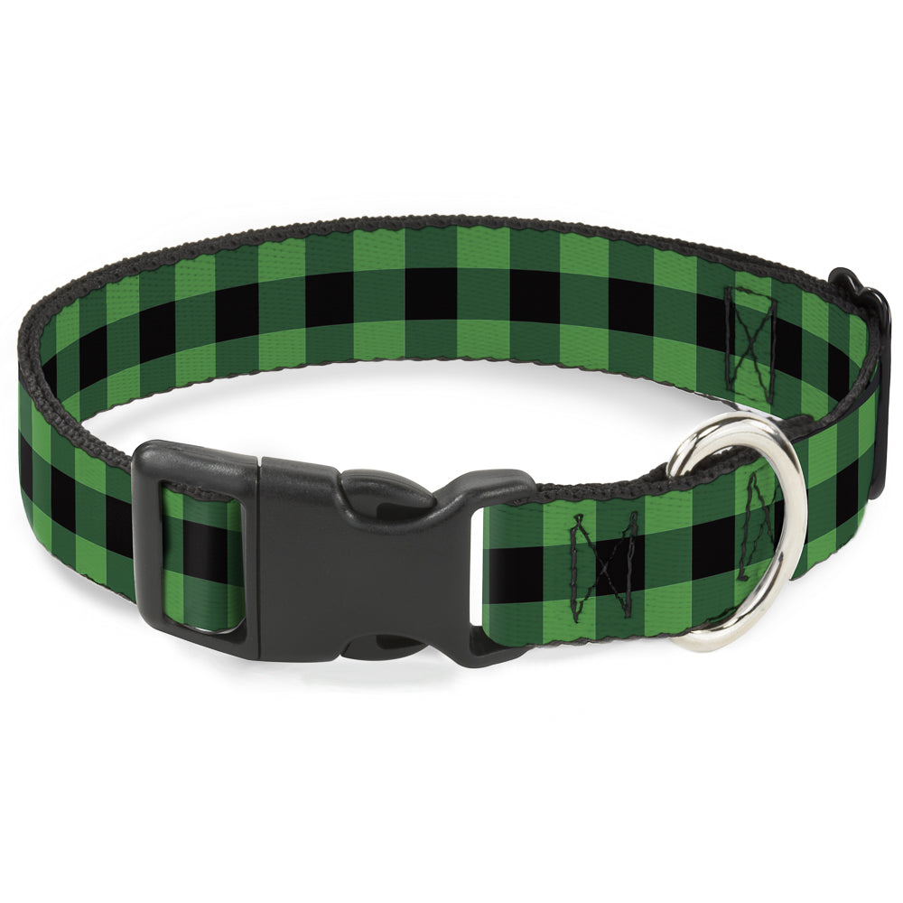 Plastic Clip Collar - Buffalo Plaid Black/Neon Green